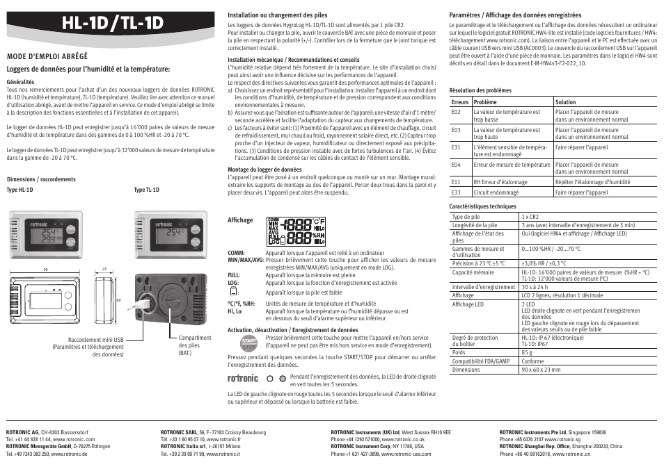 ROTRONIC HygroLog TL-1D User Manual | Page 3 / 4