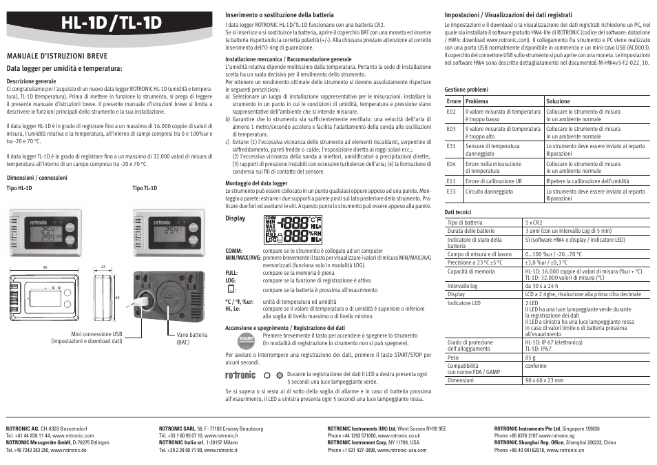 ROTRONIC HygroLog TL-1D User Manual | Page 4 / 4