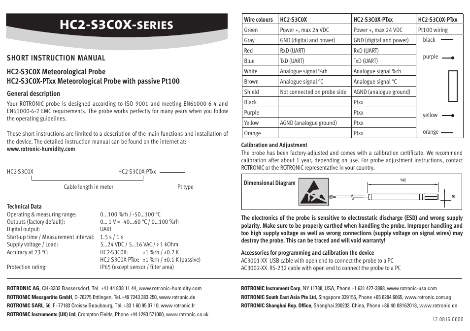 ROTRONIC HC2-S3C03 User Manual | 1 page