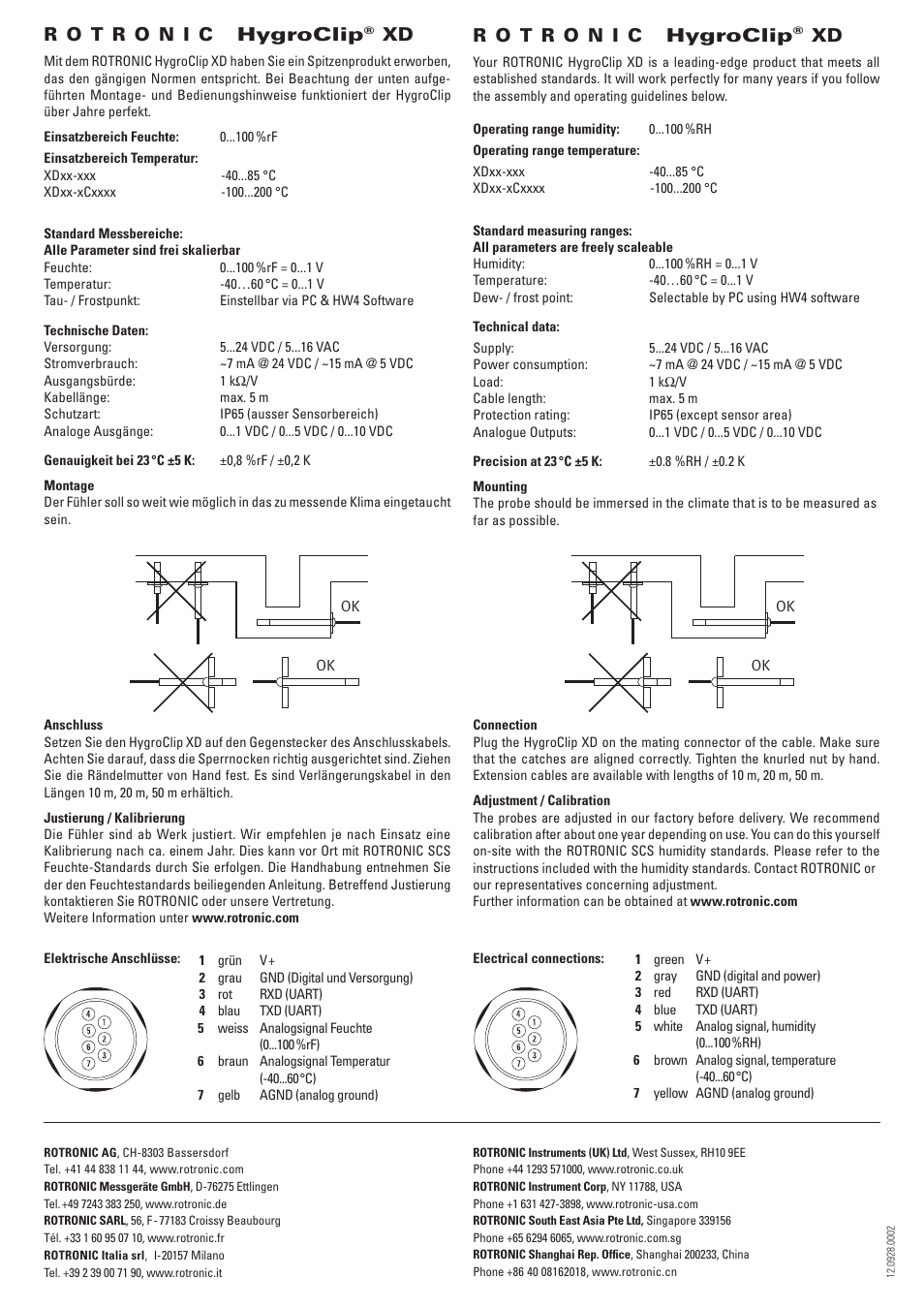 ROTRONIC HygroClip XD User Manual | 2 pages
