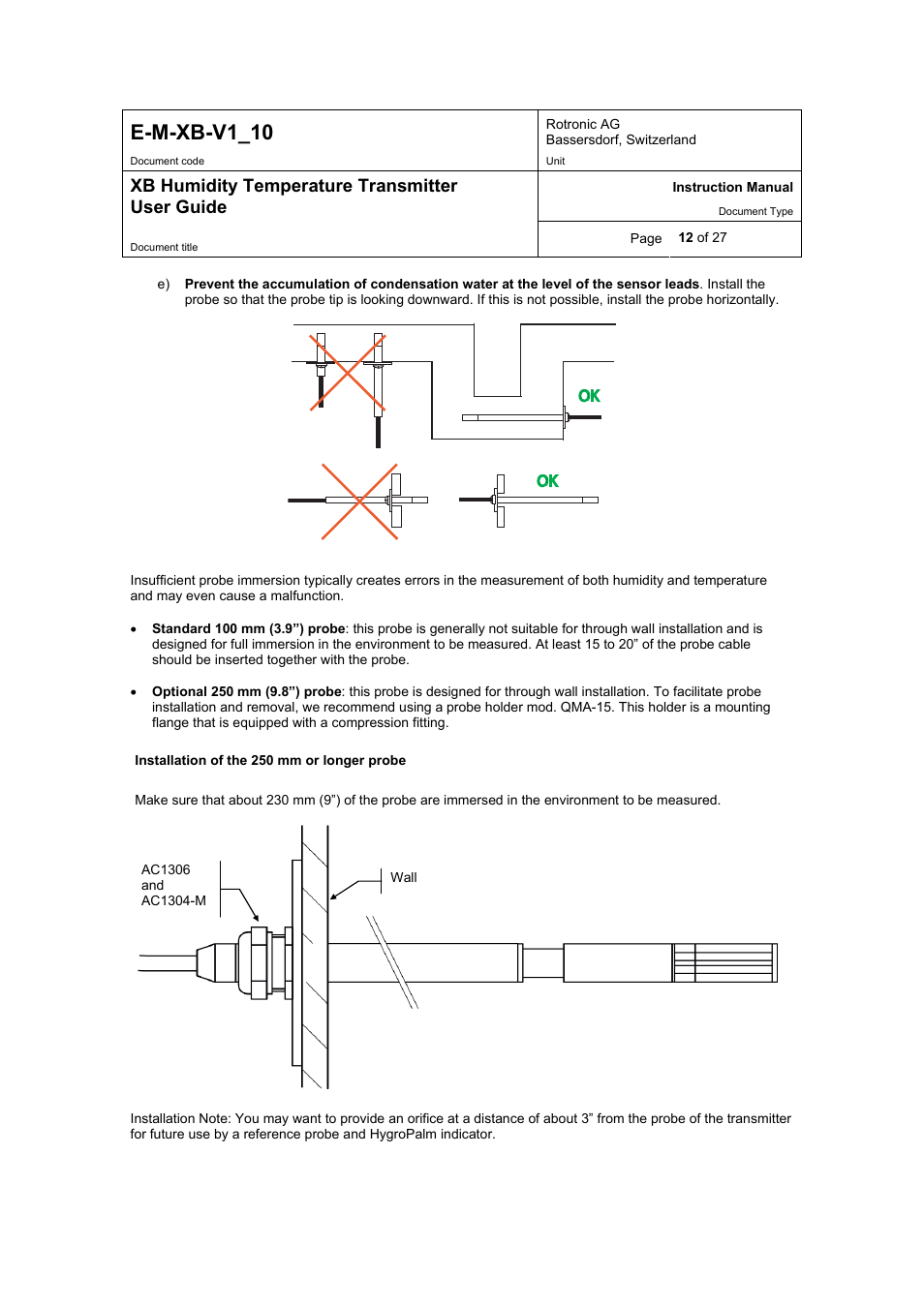 E-m-xb-v1_10, Xb humidity temperature transmitter user guide | ROTRONIC XB OEM User Manual | Page 12 / 27