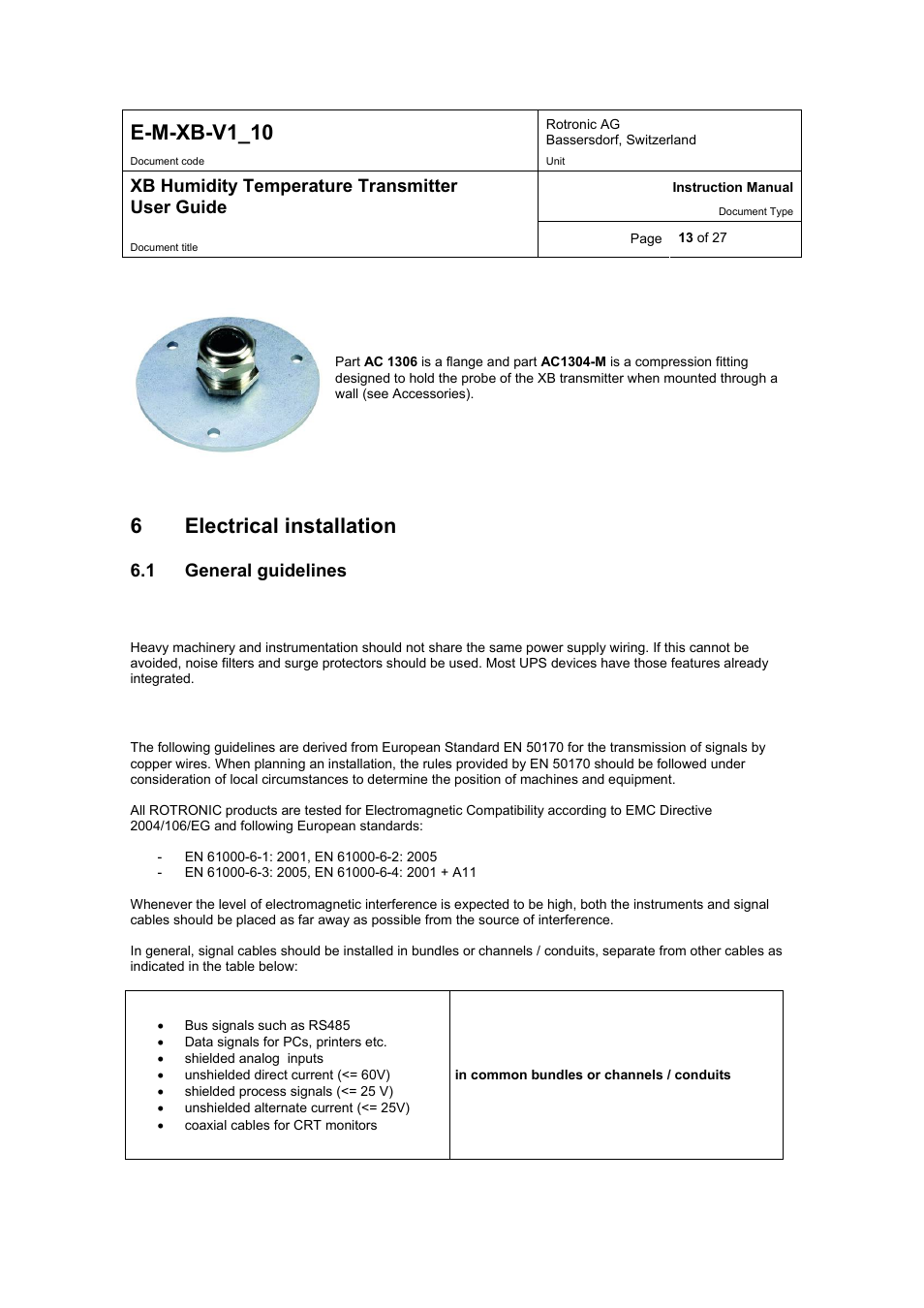 E-m-xb-v1_10, 6electrical installation | ROTRONIC XB OEM User Manual | Page 13 / 27