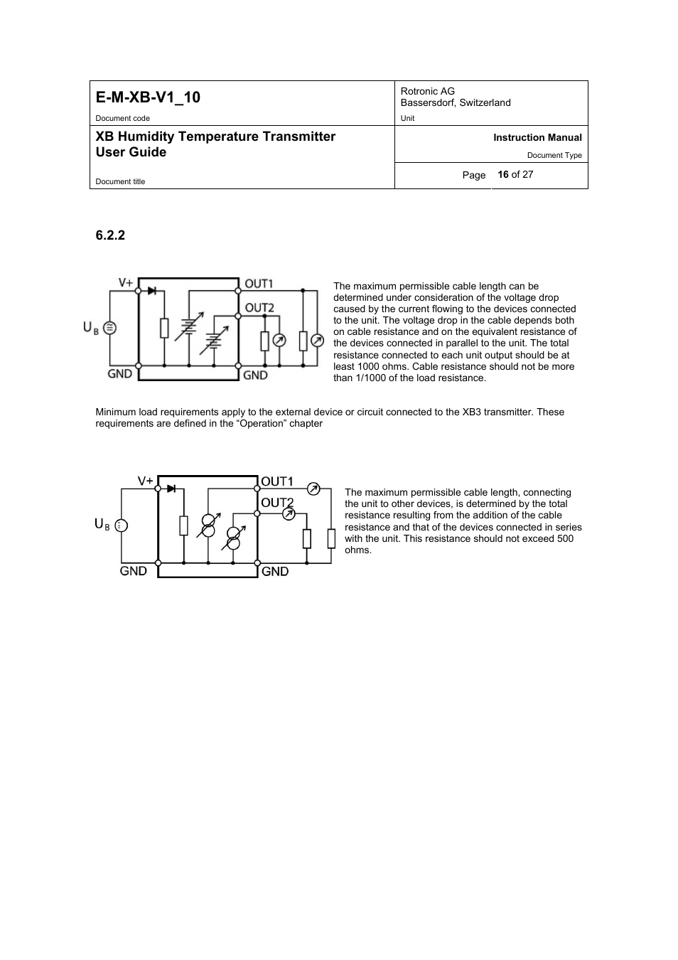 E-m-xb-v1_10, Xb humidity temperature transmitter user guide | ROTRONIC XB OEM User Manual | Page 16 / 27