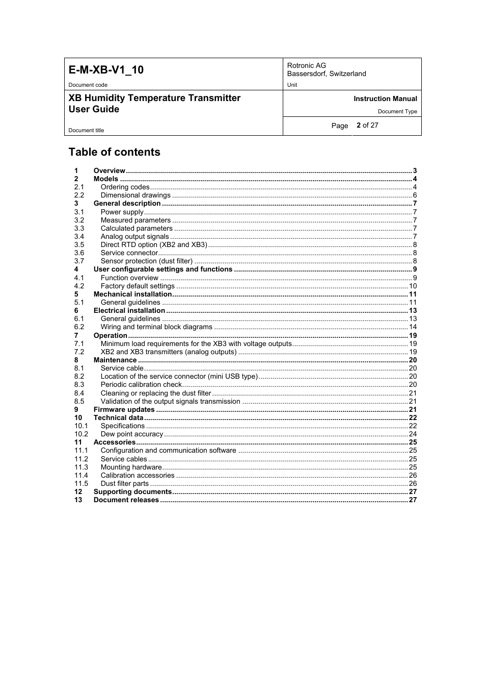 ROTRONIC XB OEM User Manual | Page 2 / 27