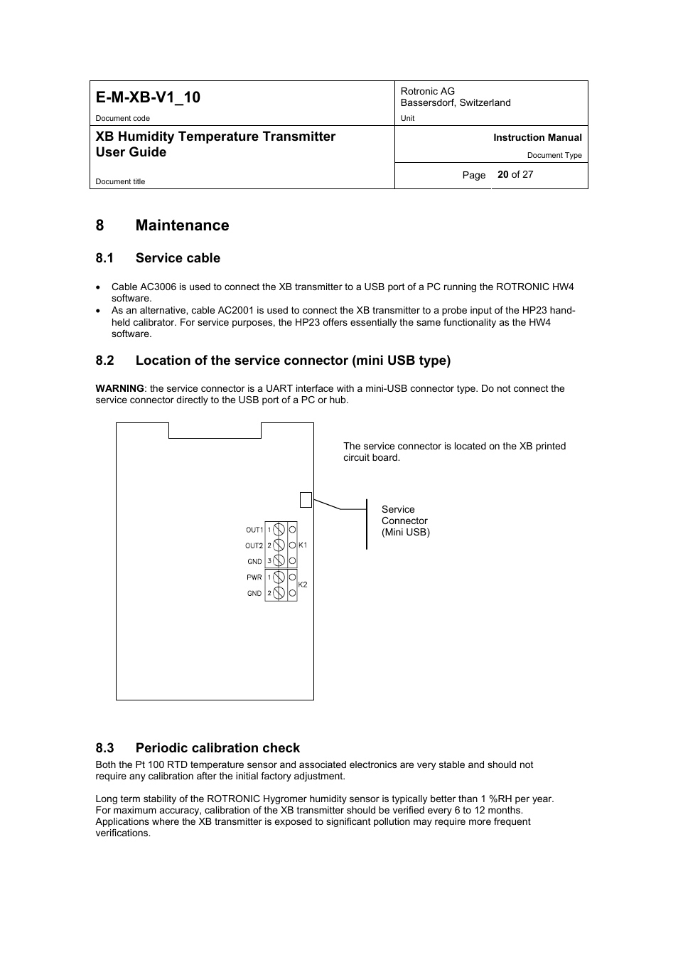 E-m-xb-v1_10, 8maintenance | ROTRONIC XB OEM User Manual | Page 20 / 27