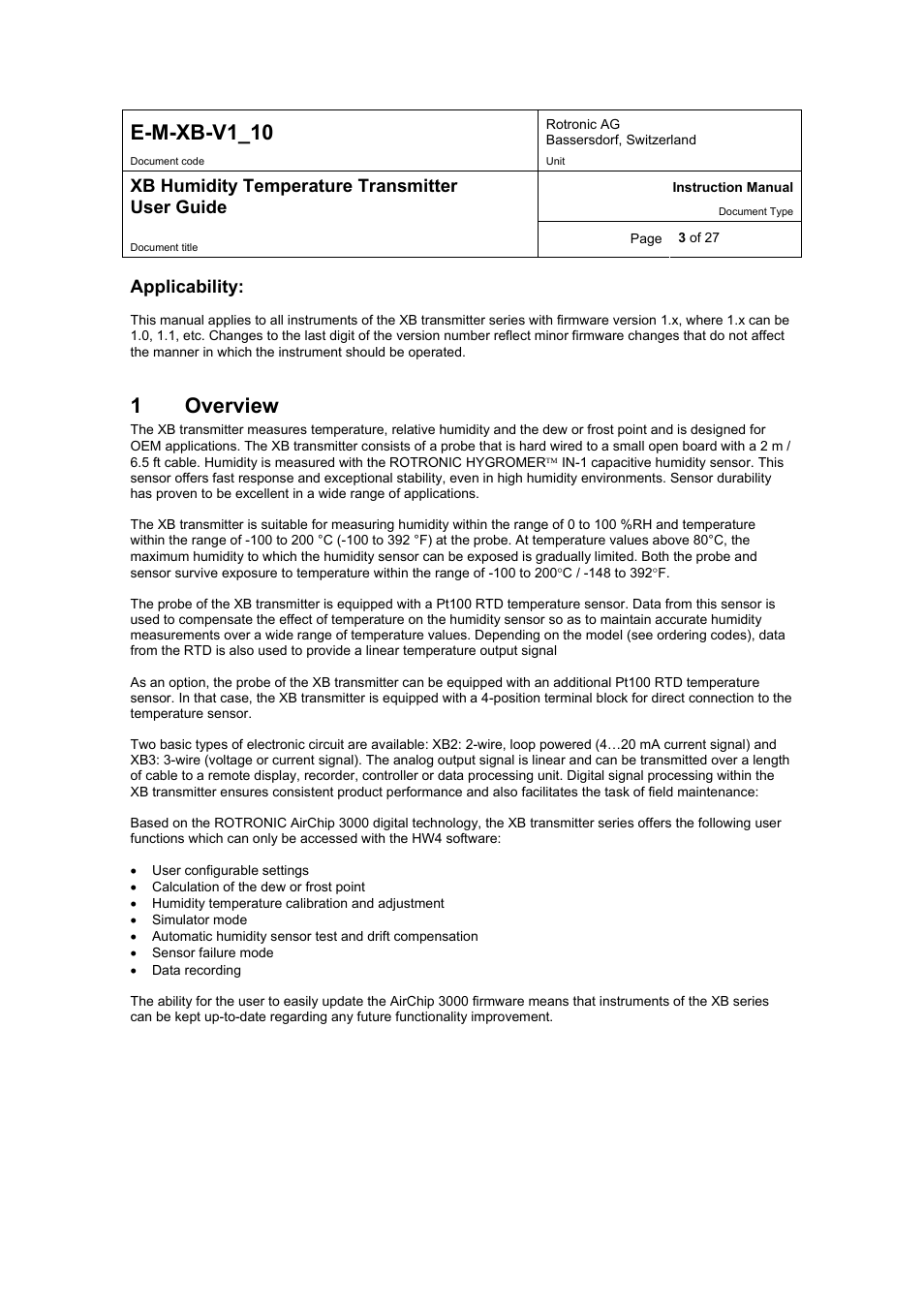 E-m-xb-v1_10, 1overview | ROTRONIC XB OEM User Manual | Page 3 / 27