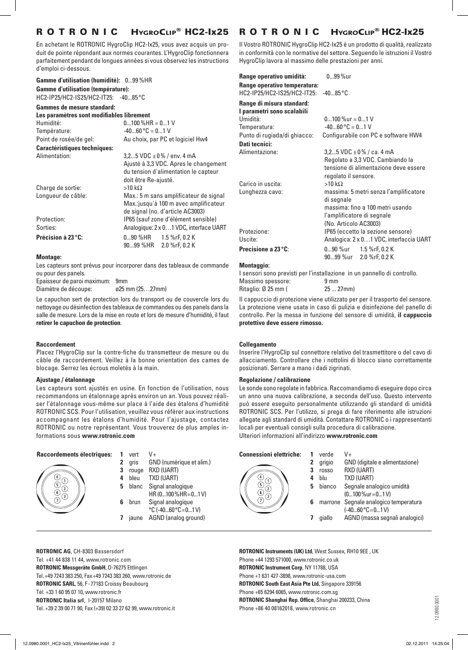 Hc2-ix25 | ROTRONIC HC2-Ix25 flush mount probe User Manual | Page 2 / 2