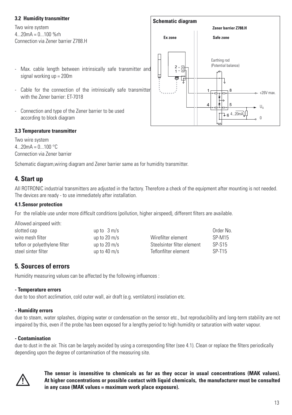 Start up, Sources of errors | ROTRONIC ATEX User Manual | Page 13 / 36
