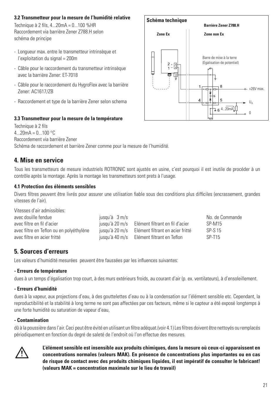 Mise en service, Sources d’erreurs | ROTRONIC ATEX User Manual | Page 21 / 36