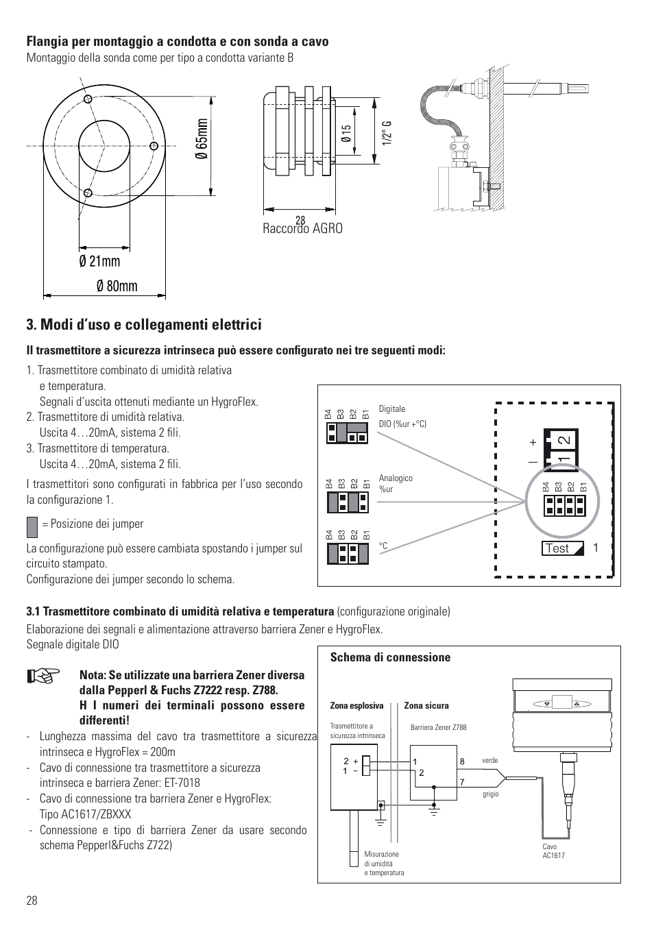Modi d’uso e collegamenti elettrici | ROTRONIC ATEX User Manual | Page 28 / 36
