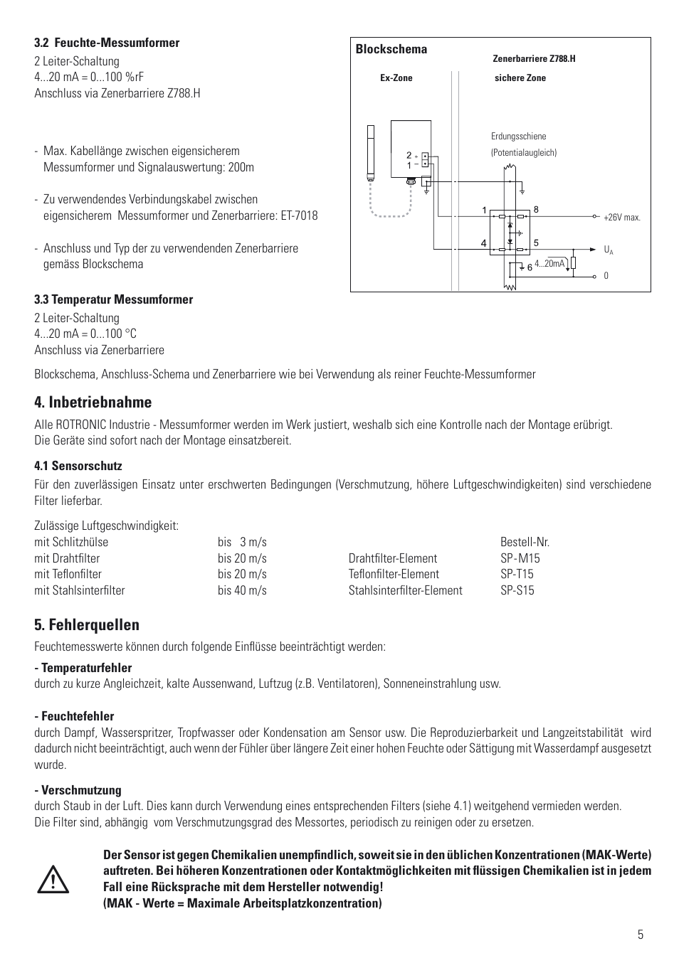 Inbetriebnahme, Fehlerquellen | ROTRONIC ATEX User Manual | Page 5 / 36