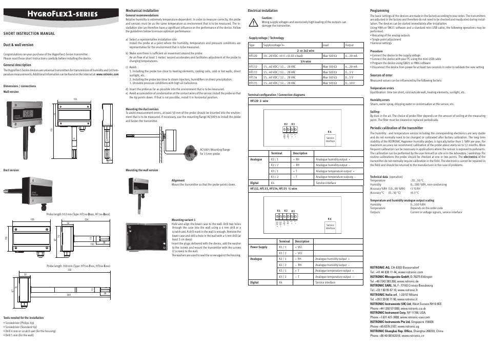 ROTRONIC HF1 User Manual | 4 pages