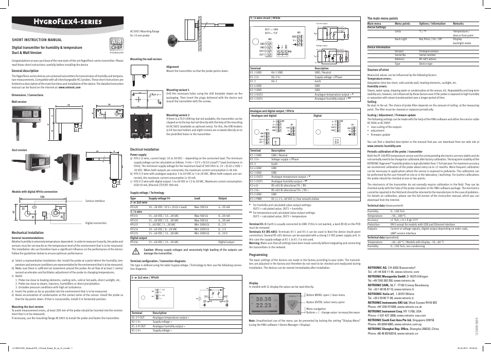 ROTRONIC HF4 User Manual | 4 pages