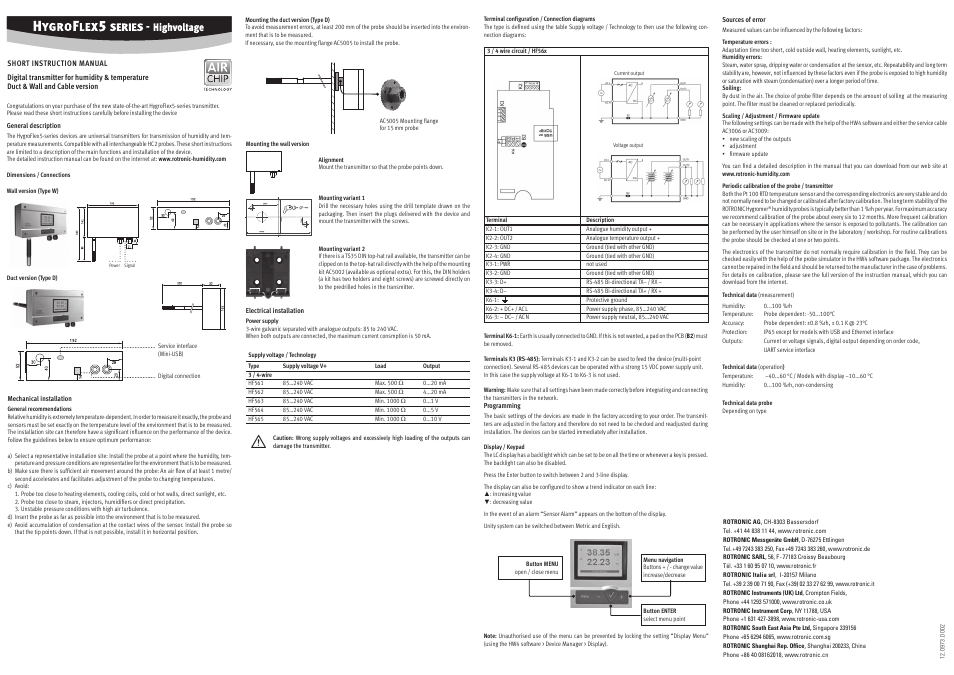 ROTRONIC HF56 User Manual | 4 pages