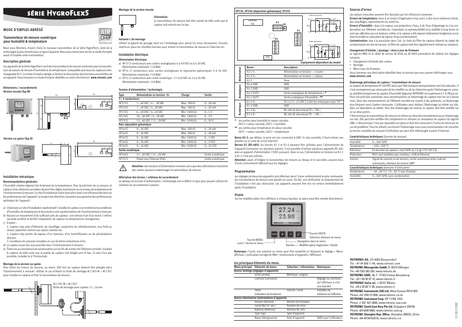 ROTRONIC HF5XX-S User Manual | Page 3 / 4