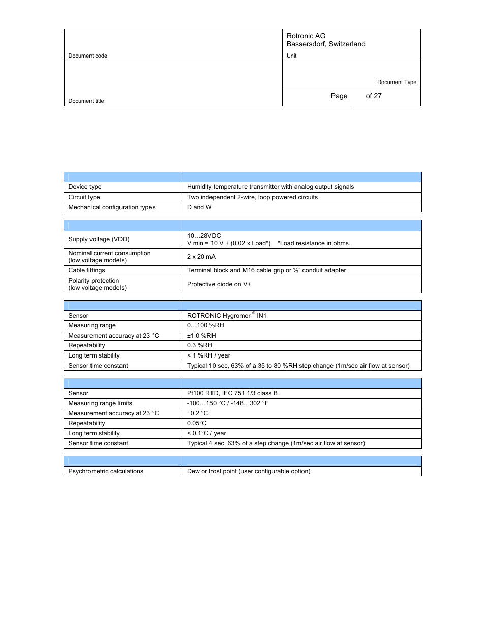10 technical data, 1 specifications, Technical data | Specifications | ROTRONIC HF62 User Manual | Page 21 / 27