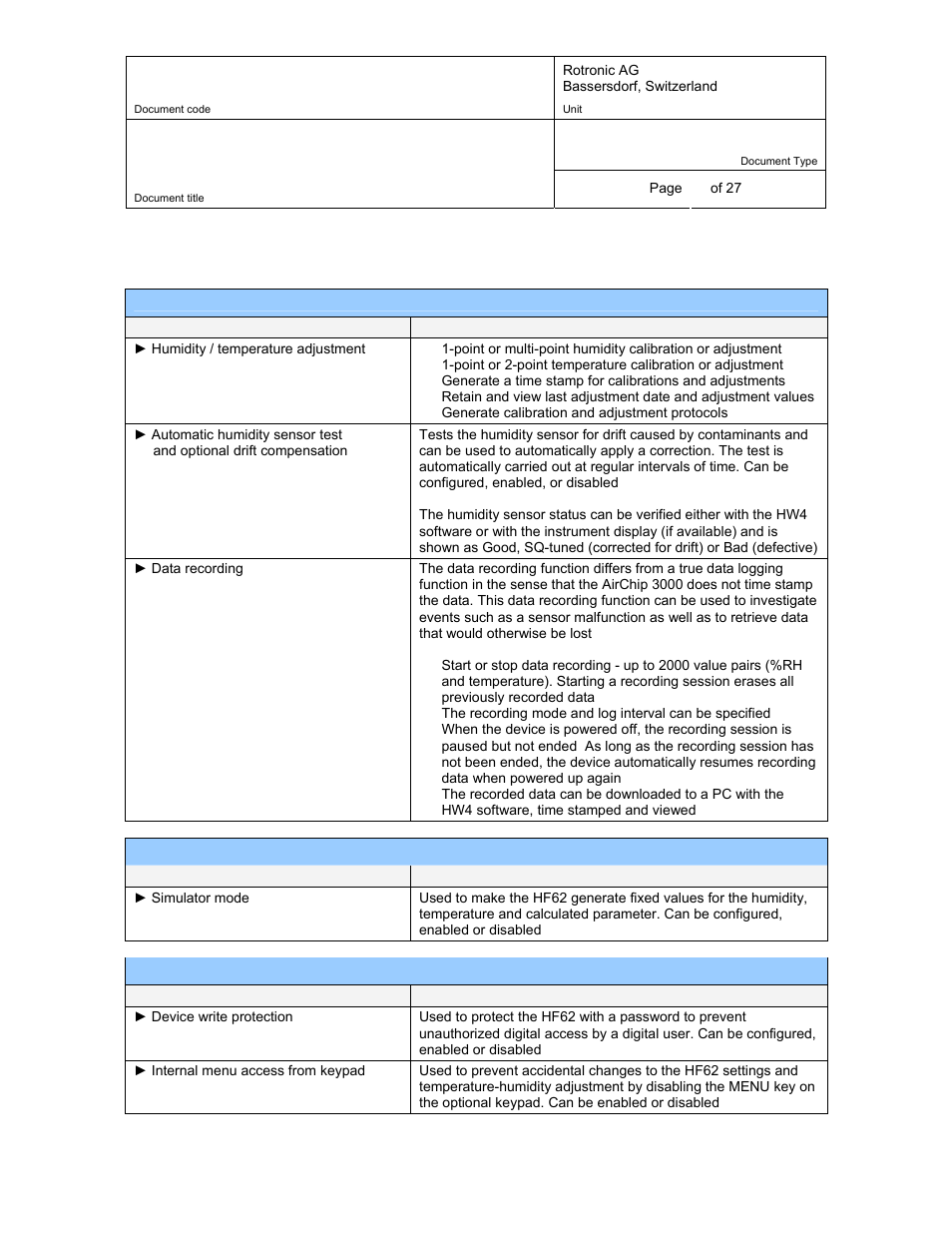 1 function overview, Function overview | ROTRONIC HF62 User Manual | Page 9 / 27