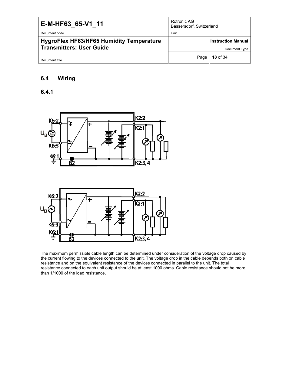 Wiring, Hf631 to hf63a: 3-wire analog transmitter | ROTRONIC HF65 User Manual | Page 18 / 34