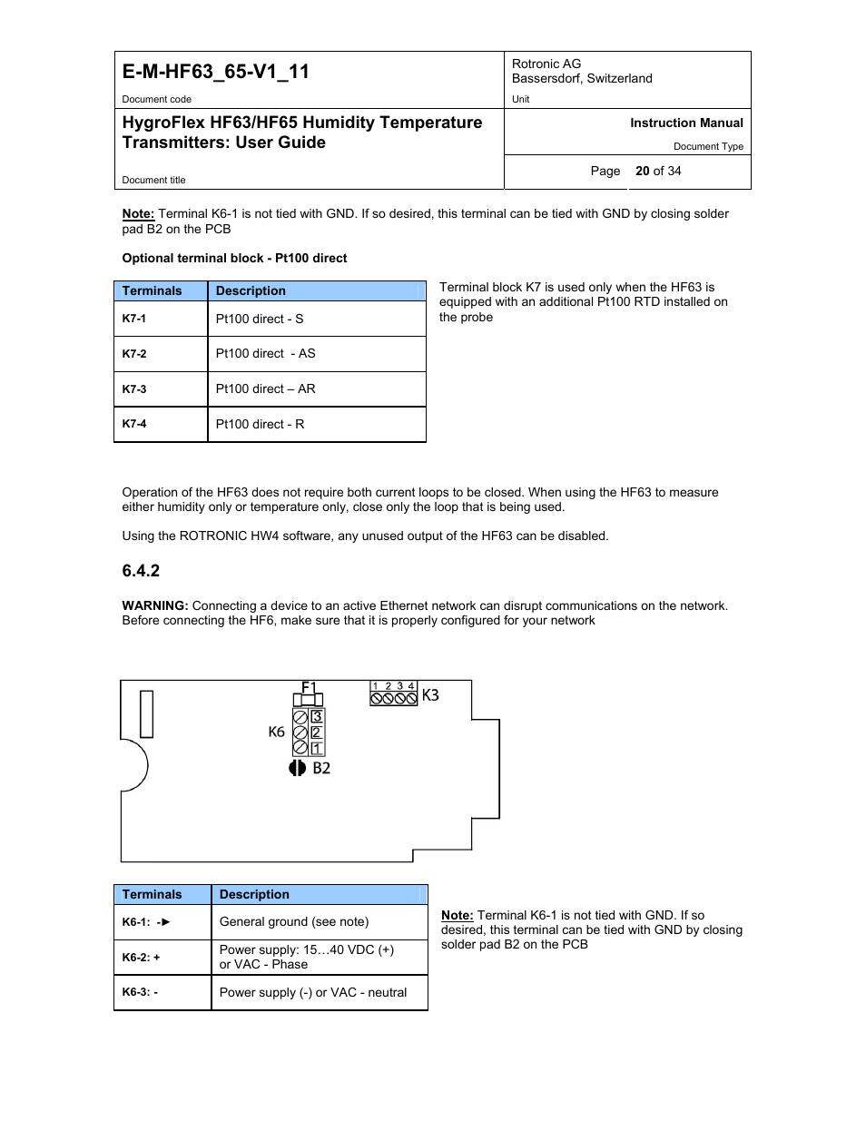 Hf656 and hf658: digital outputs only | ROTRONIC HF65 User Manual | Page 20 / 34