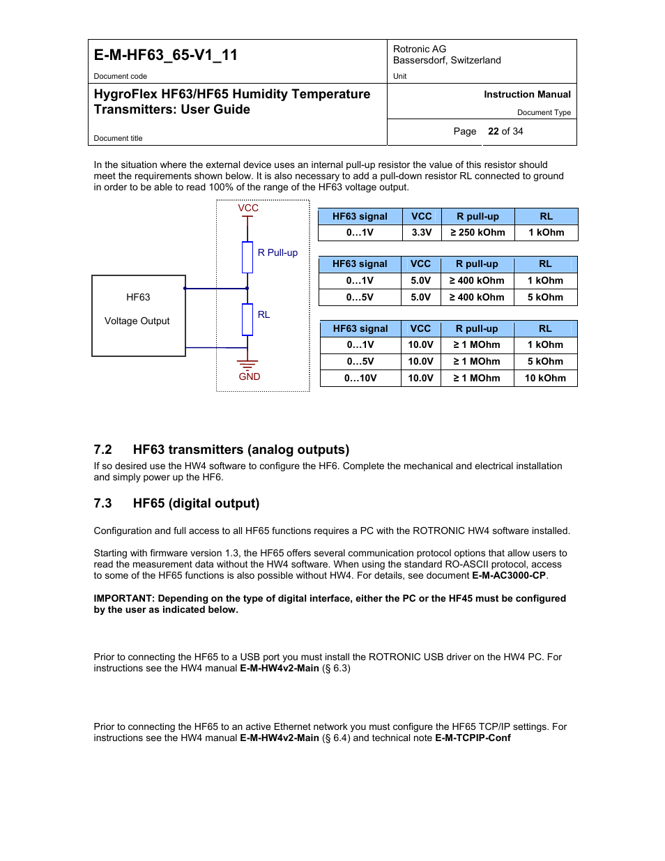 Hf63 transmitters (analog outputs), Hf65 (digital output), 2 hf63 transmitters (analog outputs) | 3 hf65 (digital output) | ROTRONIC HF65 User Manual | Page 22 / 34