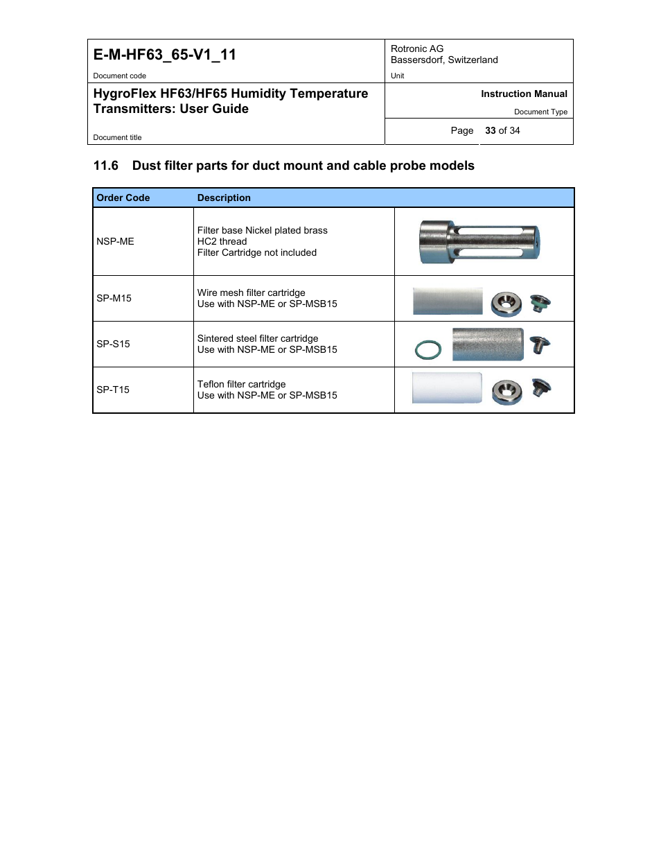 ROTRONIC HF65 User Manual | Page 33 / 34