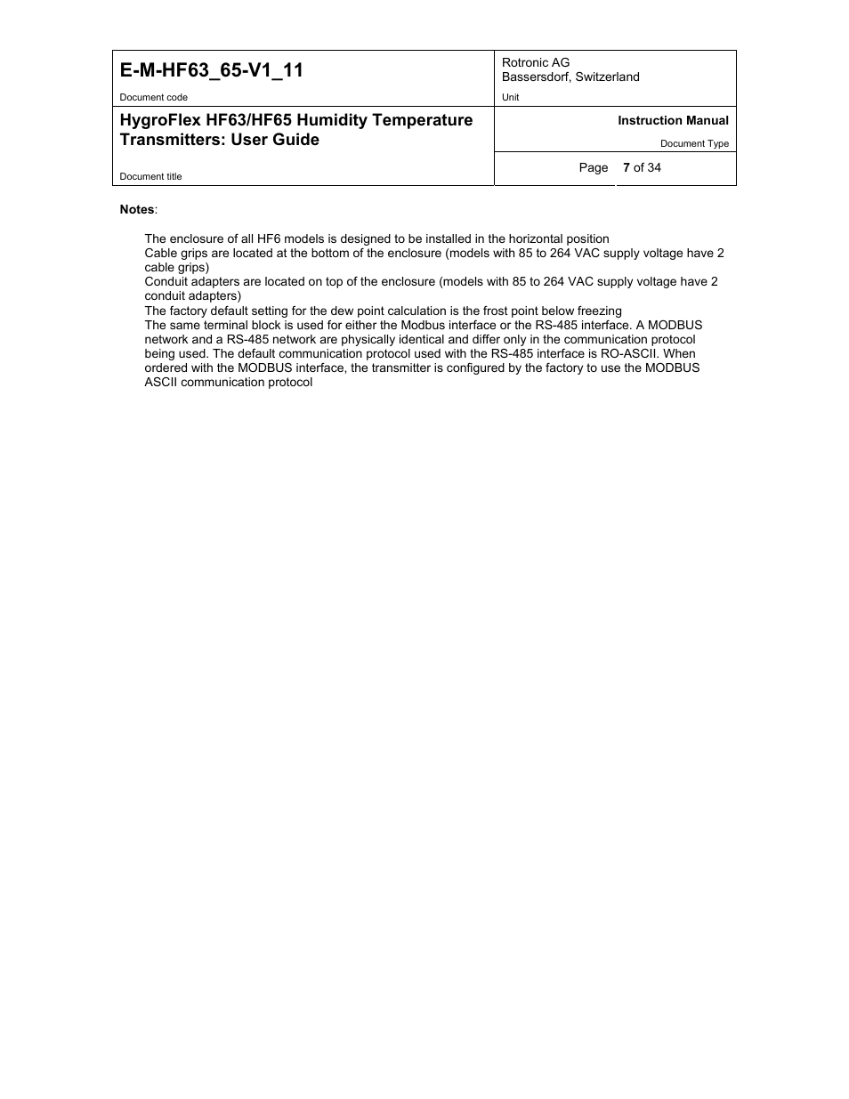 ROTRONIC HF65 User Manual | Page 7 / 34