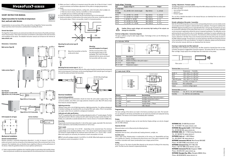 ROTRONIC HF7 User Manual | 4 pages