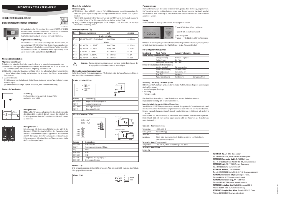 ROTRONIC TF5 User Manual | Page 2 / 4