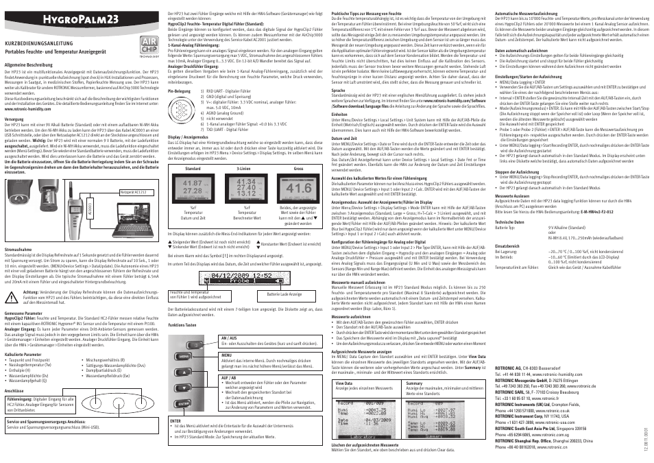 ROTRONIC HP23 User Manual | 4 pages