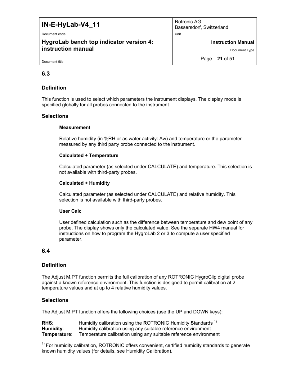 Display (hygrolab 2 and 3), Adjust m.pt, In-e-hylab-v4_11 | ROTRONIC HygroLab User Manual | Page 21 / 51