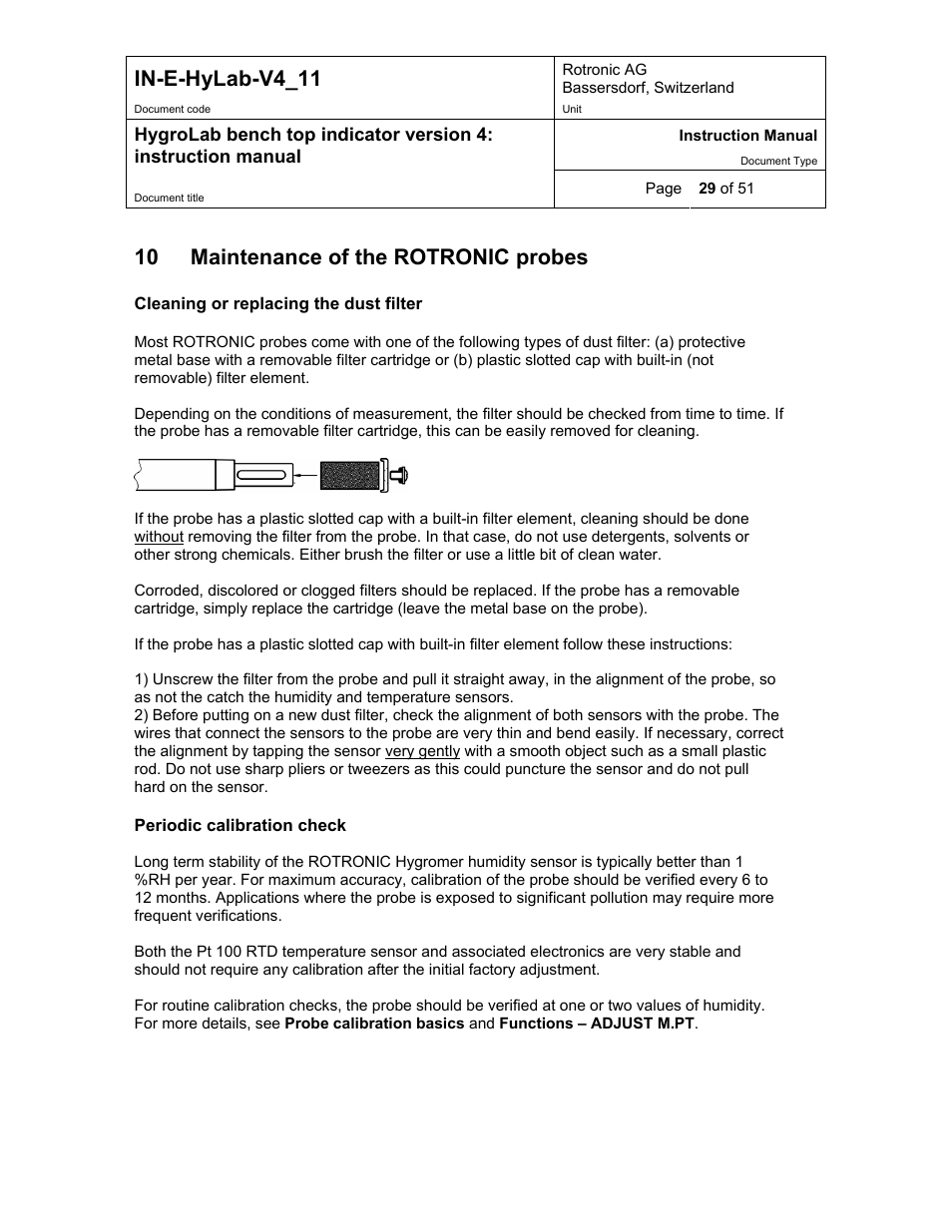 Maintenance of the rotronic probes, In-e-hylab-v4_11, 10 maintenance of the rotronic probes | ROTRONIC HygroLab User Manual | Page 29 / 51
