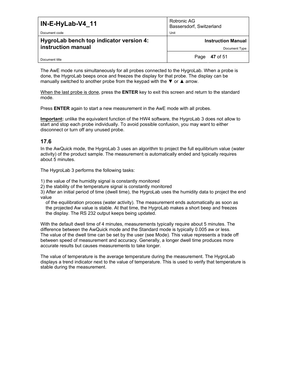 Using the awquick mode (hygrolab 3), In-e-hylab-v4_11, 6 using the awquick mode (hygrolab 3) | ROTRONIC HygroLab User Manual | Page 47 / 51