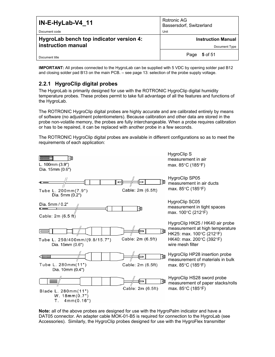 Hygroclip digital probes, In-e-hylab-v4_11 | ROTRONIC HygroLab User Manual | Page 5 / 51