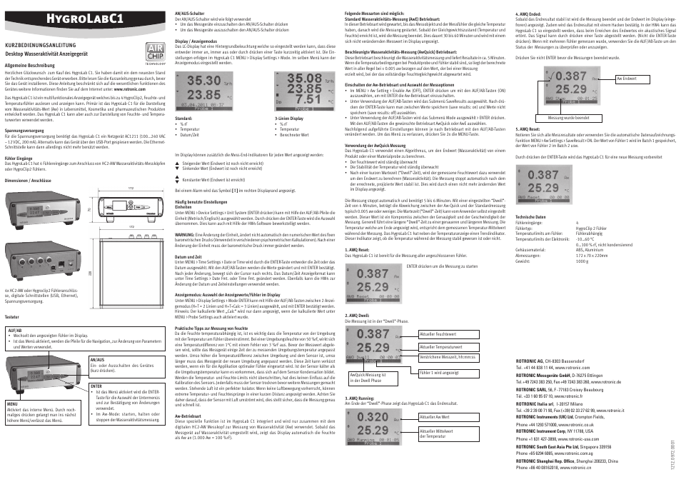 Hygrolabc1 | ROTRONIC HygroLab C1 User Manual | Page 2 / 4