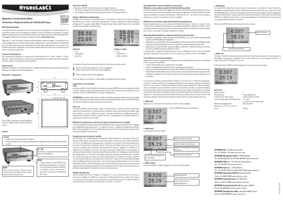 Hygrolabc1 | ROTRONIC HygroLab C1 User Manual | Page 4 / 4