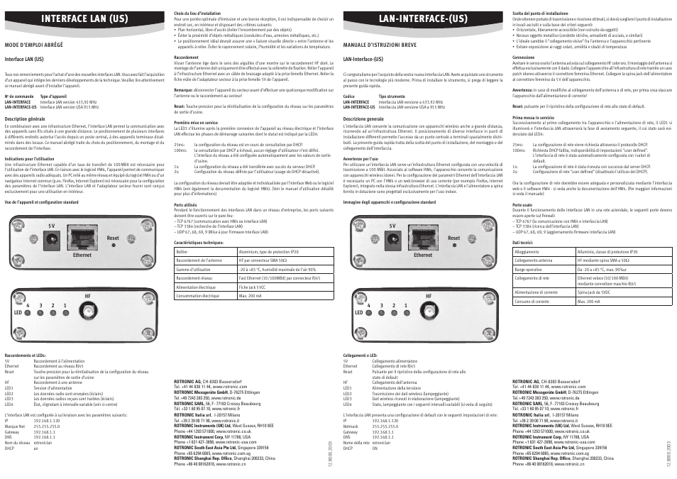 Interface lan (us), Lan-interface-(us) | ROTRONIC Lan interface User Manual | Page 2 / 2