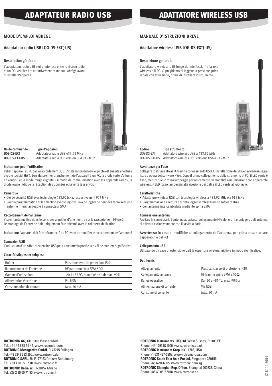Adaptateur radio usb, Adattatore wireless usb | ROTRONIC LOG-HC2-DS-EXT USB wireless adapter User Manual | Page 2 / 2