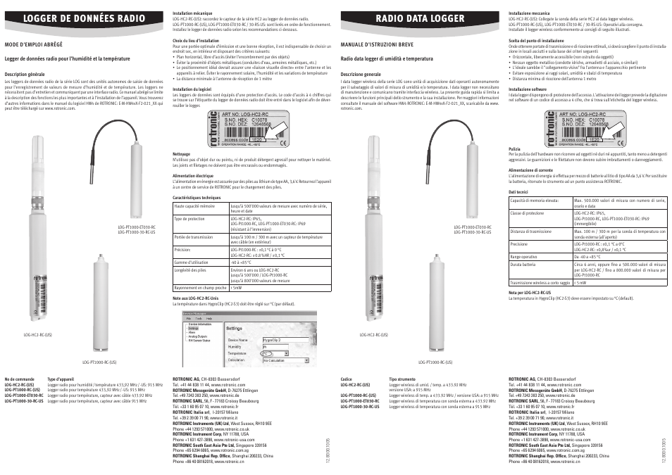 Logger de données radio, Radio data logger | ROTRONIC Wireless Datalogger System User Manual | Page 2 / 2