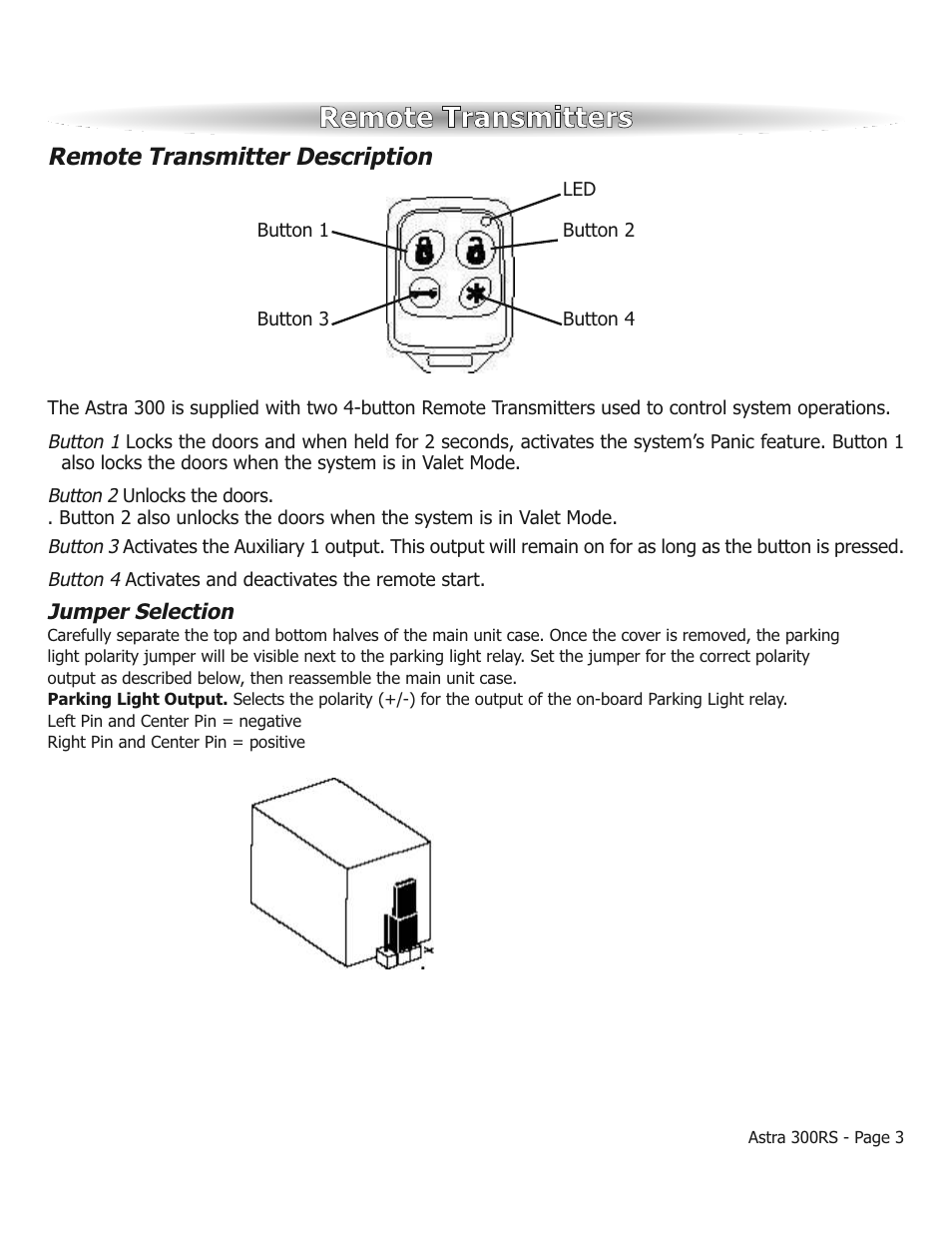 Remote transmitters, Remote transmitter description | ScyTek Electronics ASTRA 300RS User Manual | Page 3 / 12