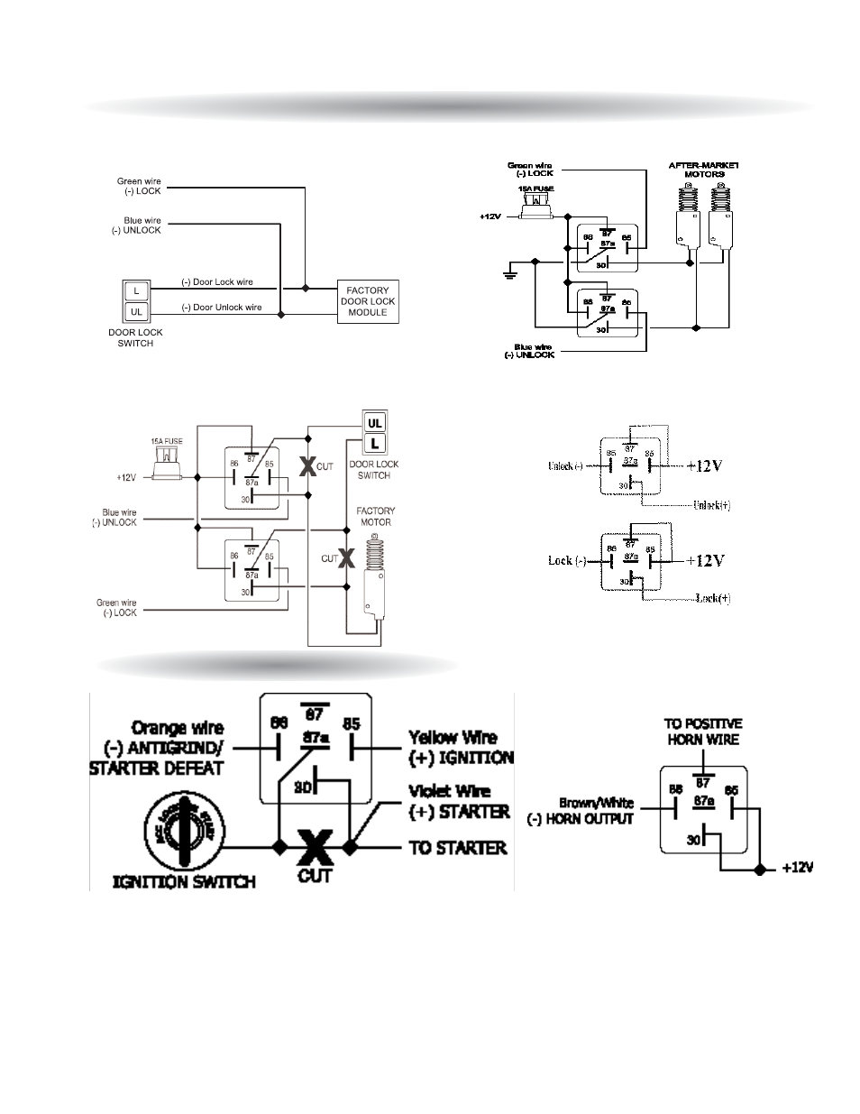 Door lock diagrams, Starter interrupt | ScyTek Electronics SKYTRAK-3000 User Manual | Page 19 / 20