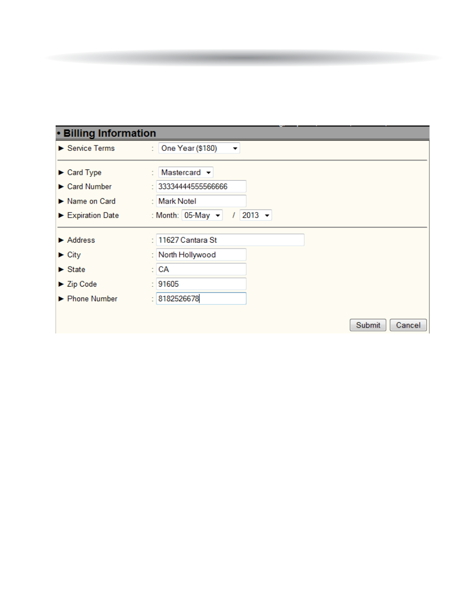 Billing information page | ScyTek Electronics SKYTRAK-3000 User Manual | Page 9 / 20