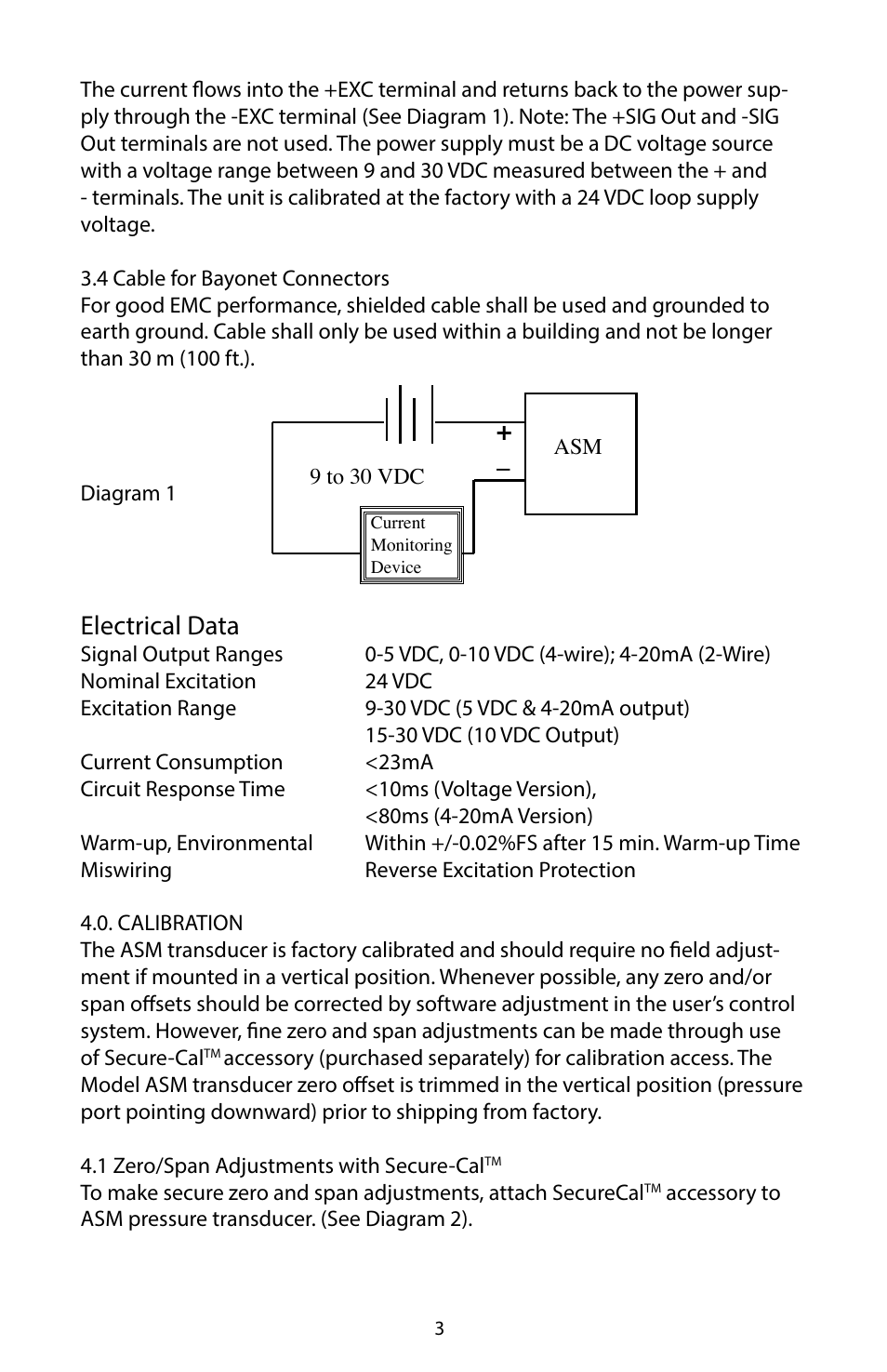 Electrical data | Setra System Model ASM User Manual | Page 3 / 8