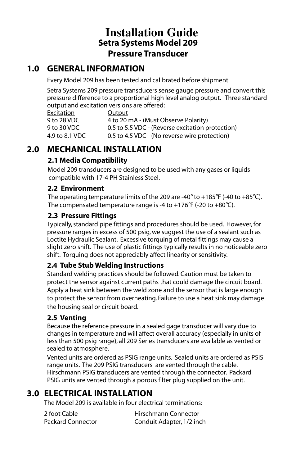 Setra System Model 209 User Manual | 4 pages