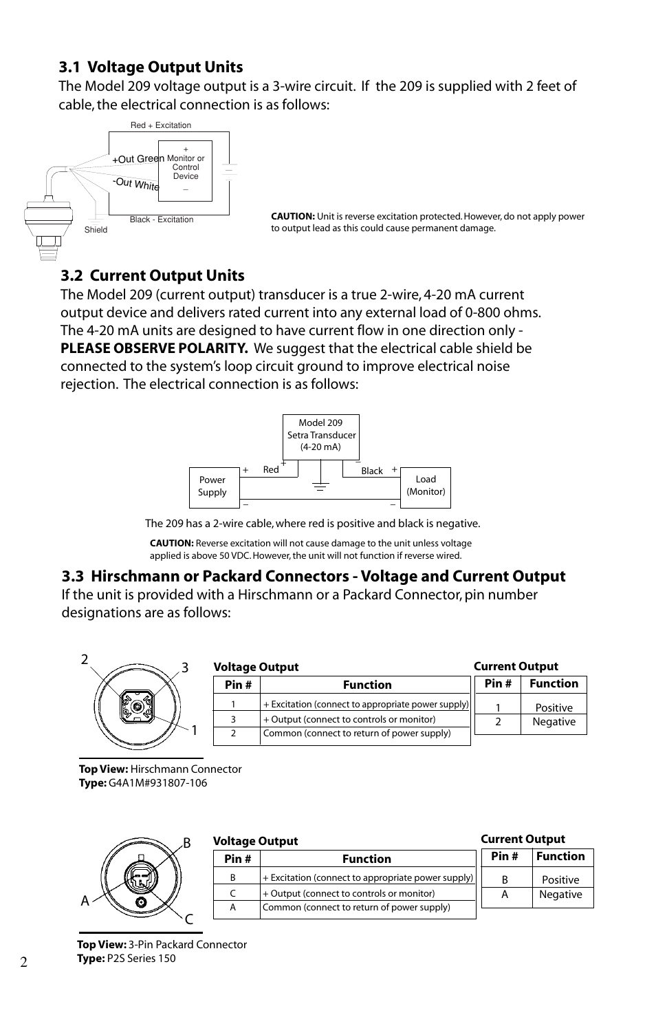 2 current output units, 1 voltage output units, Ab c | Setra System Model 209 User Manual | Page 2 / 4