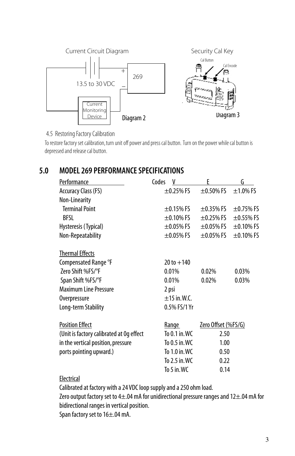 0 model 269 performance specifications | Setra System 269 User Manual | Page 3 / 4