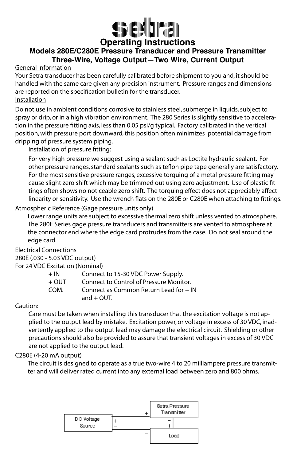 Setra System Model C280E User Manual | 4 pages