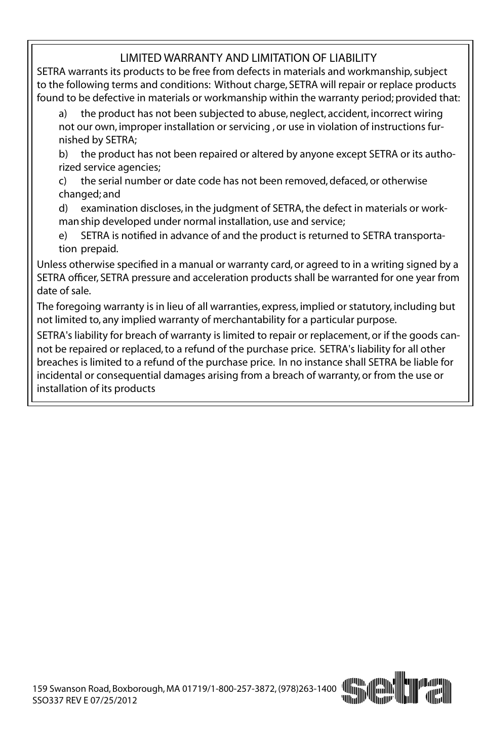 Setra System Model C280E User Manual | Page 4 / 4
