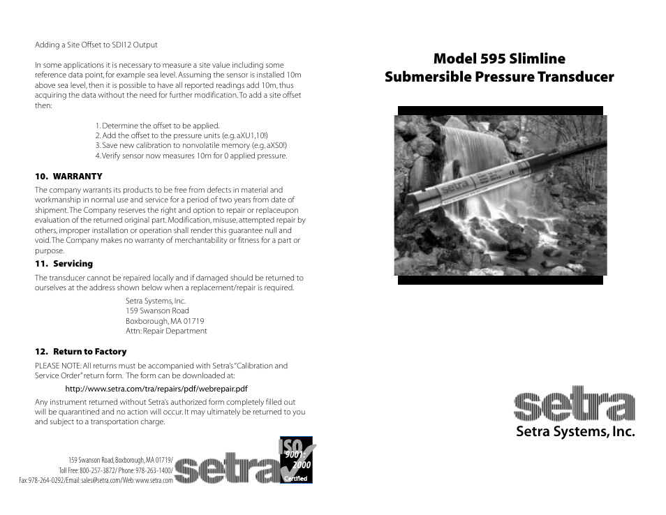 Setra System Model 595 User Manual | 8 pages