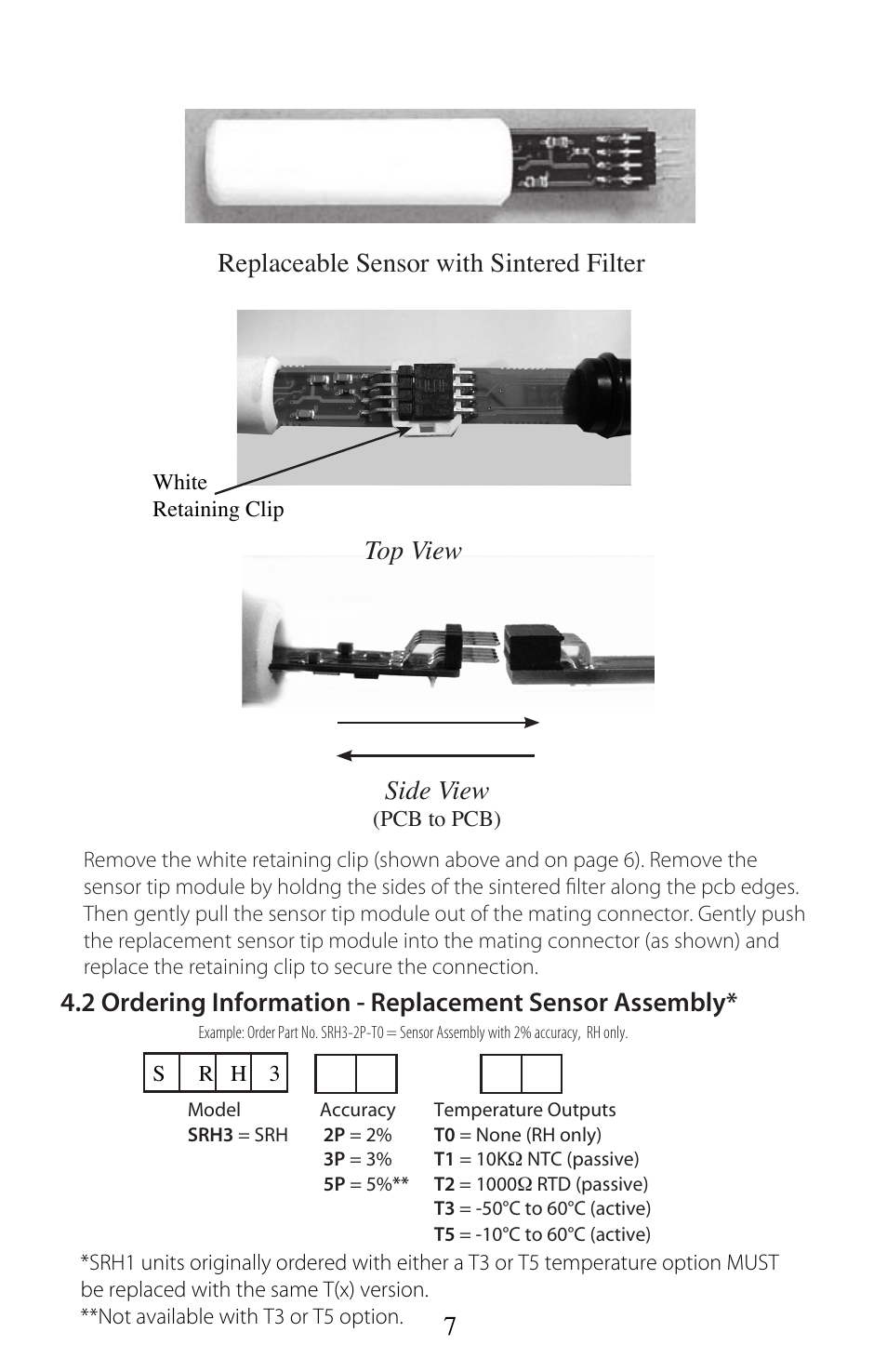 7replaceable sensor with sintered filter, Top view side view | Setra System Model SRH User Manual | Page 7 / 12
