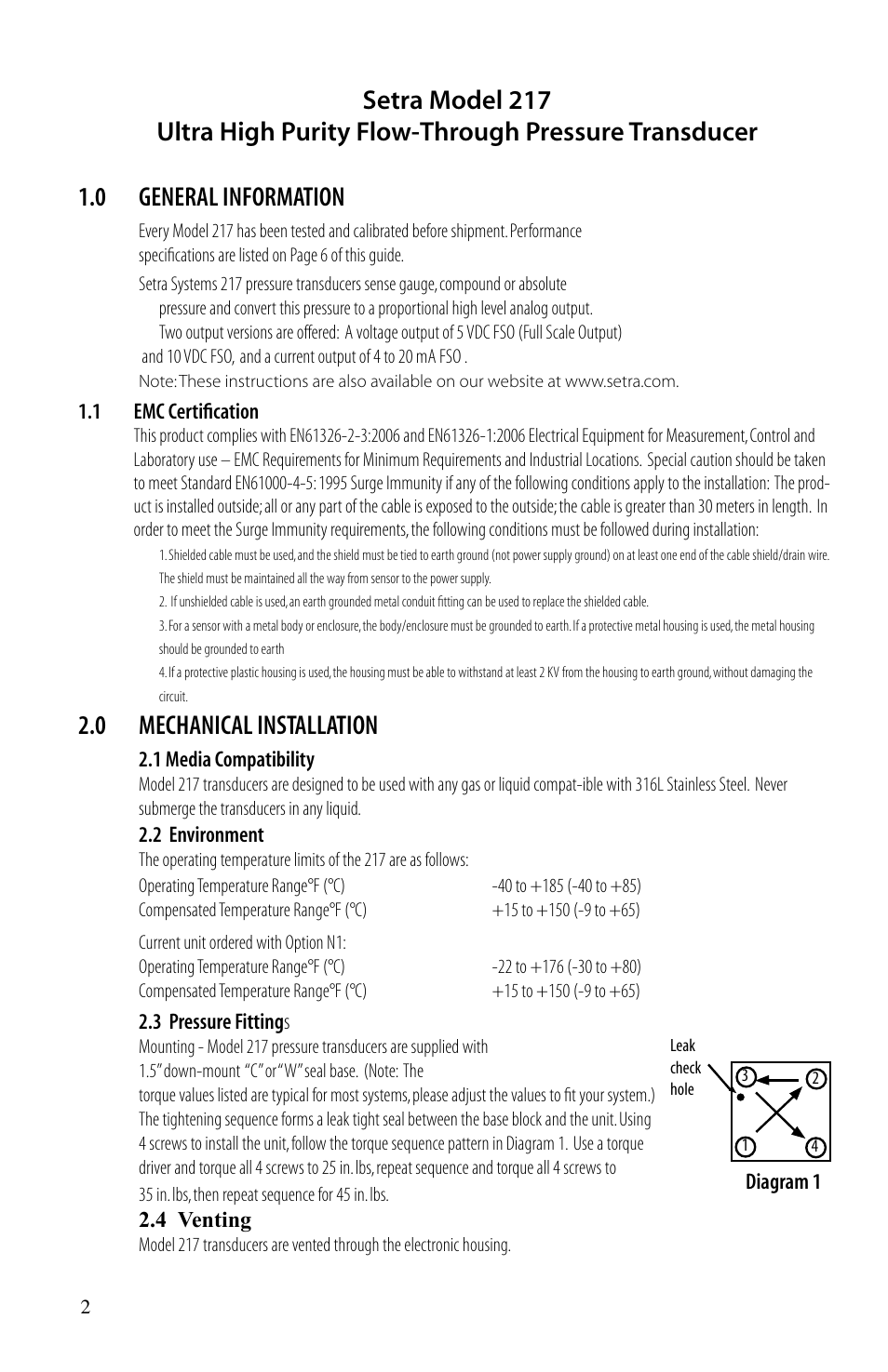 0 mechanical installation | Setra System Model 217 User Manual | Page 2 / 8